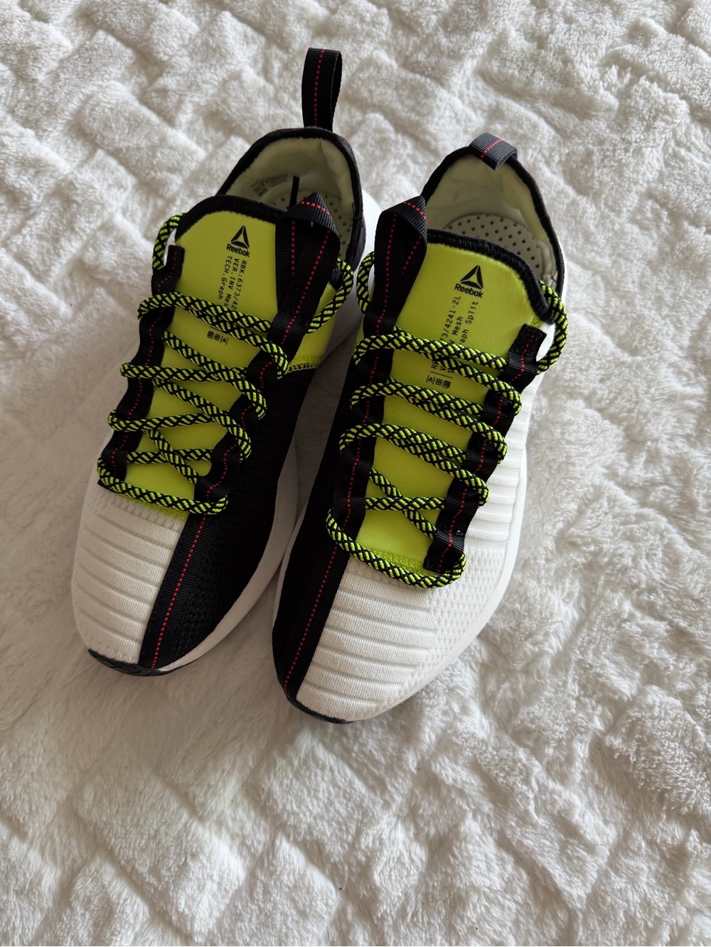 Reebok Black White Neon Yellow Athletic Lace-Up Sneakers